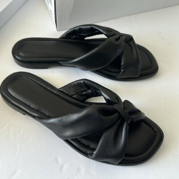 Schutz Puffy Leather Slide Sandals - Fairy Black  Sz.8.5 - Picture 6 of 7
